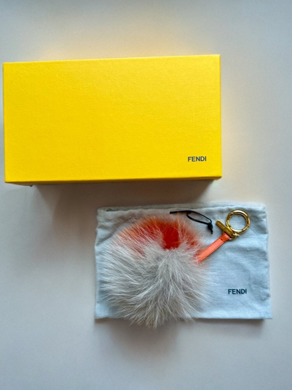 Fendi Orange Gray Fox Fur Pom Pom Bag Charm